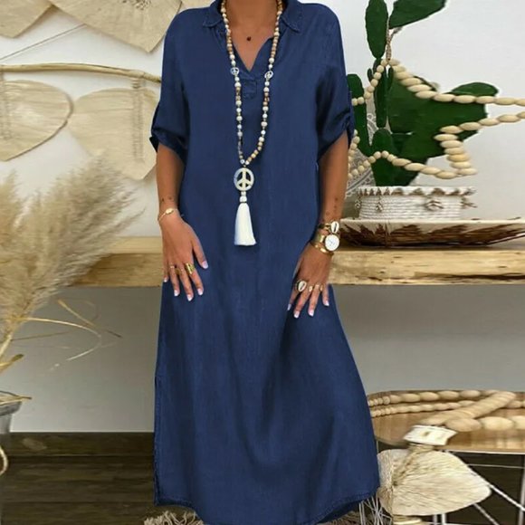 Women Loose Casual Plus Size Denim Dress - Picture 2 of 15